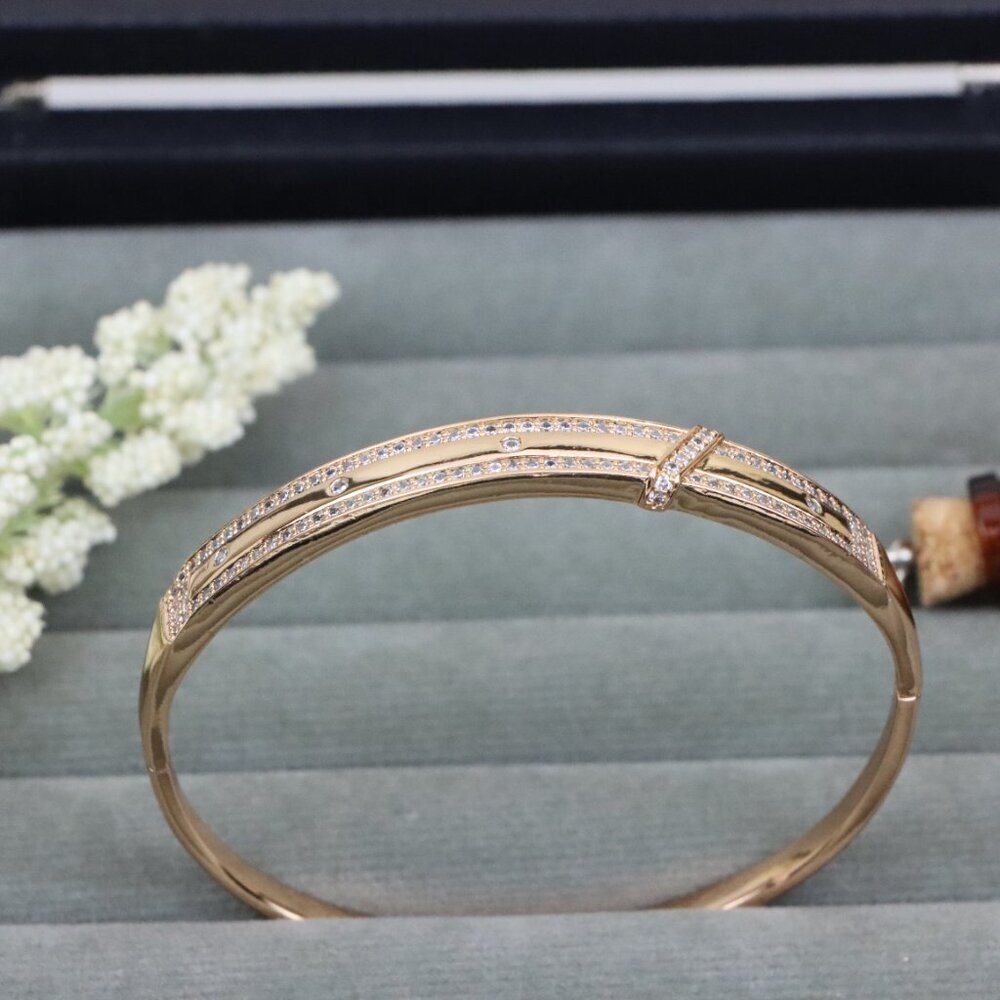 Rose Gold Bangle with Dual Row Crystal Accents, XPBL0581 - Picture 12 of 12